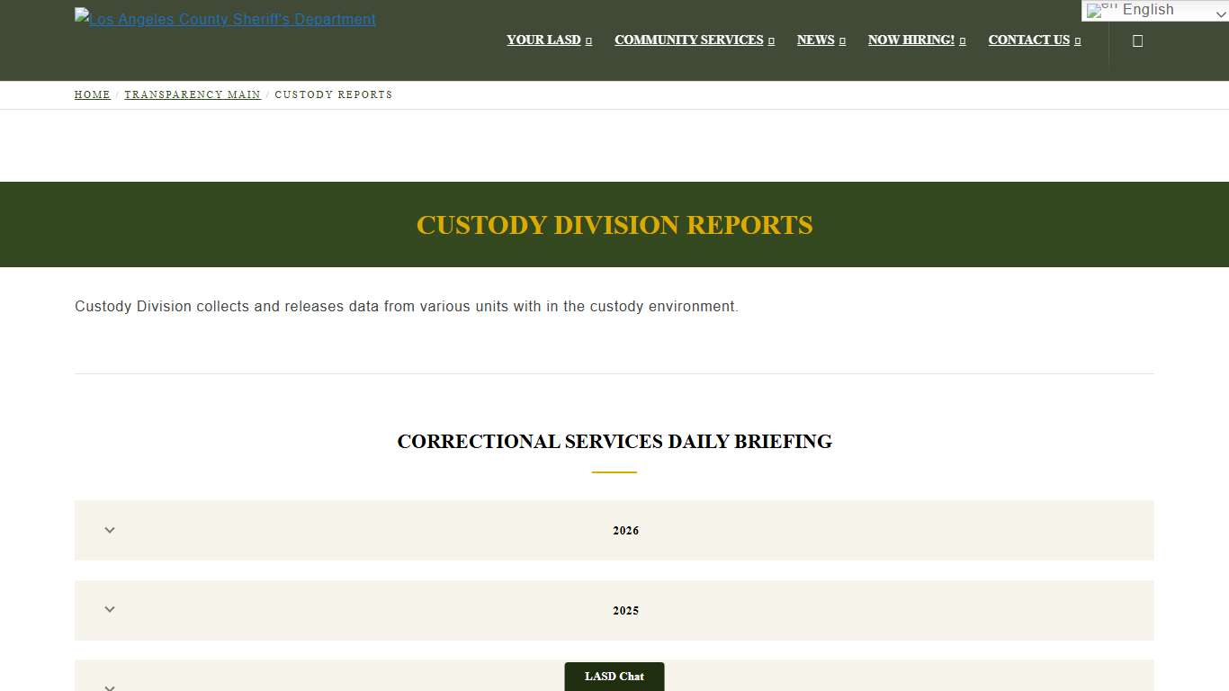 Custody Reports | Los Angeles County Sheriff’s Department