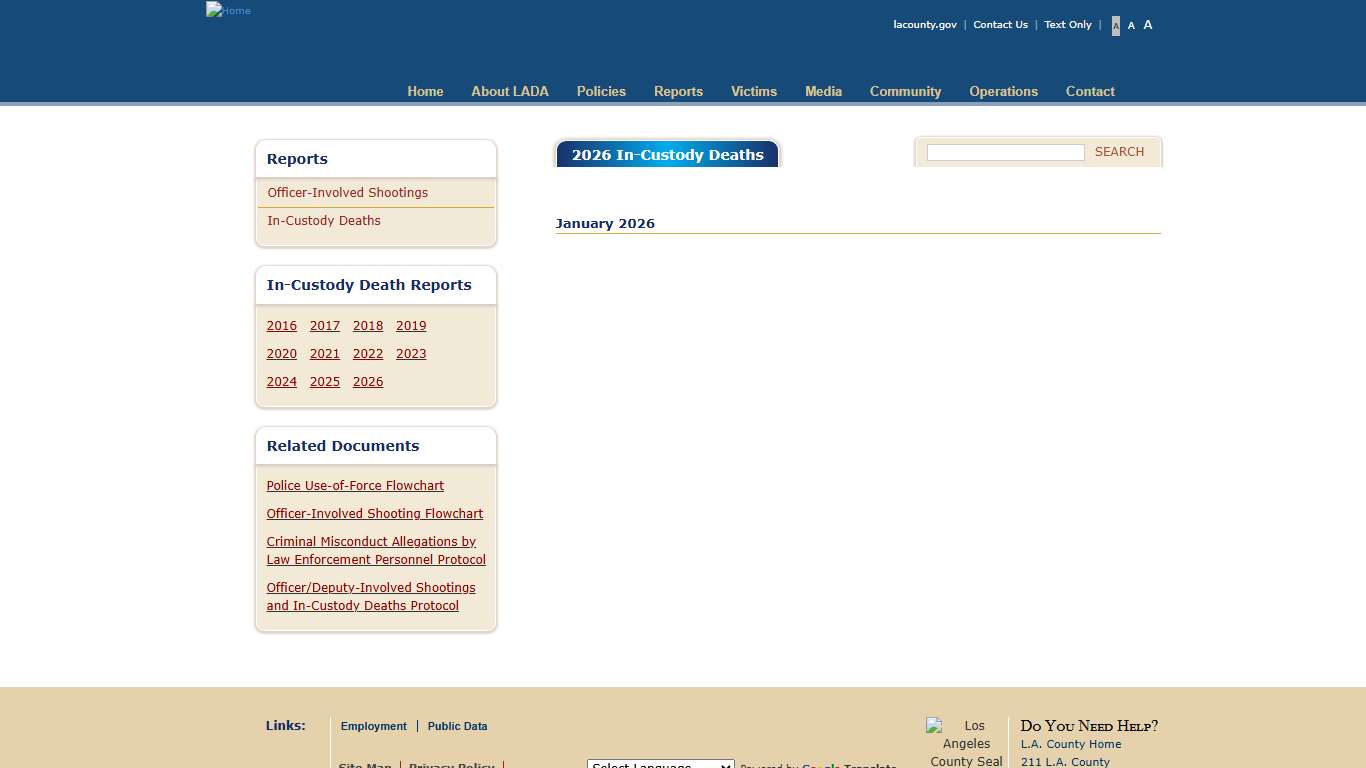 2026 In-Custody Deaths | Los Angeles County District Attorney's Office
